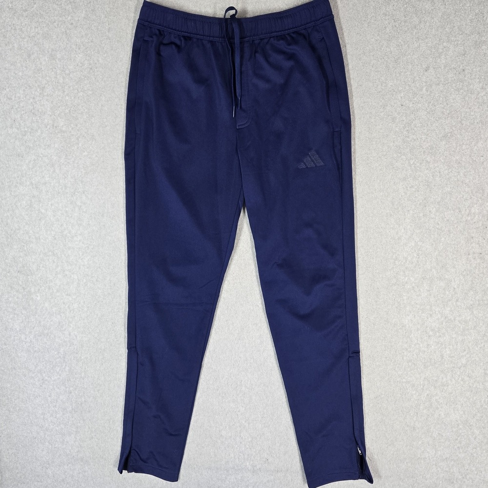 Adidas Men Activewear Pants M Navy Blue Sweats Logo Tapered Pockets 30" Inseam